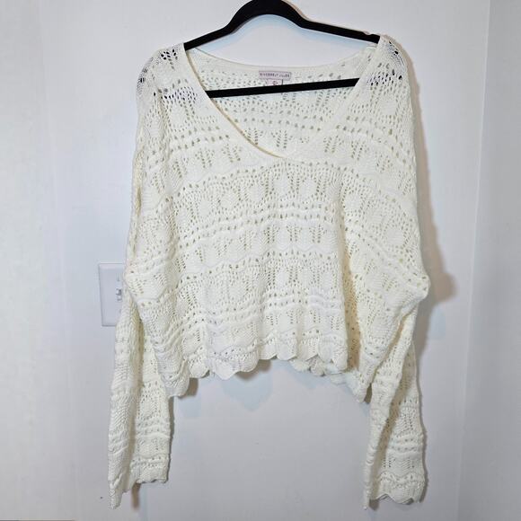 Sincerely Jules Women’s Ivory Crop Crochet  Sweater Oversized Boho Pullover Sz L - Picture 2 of 10